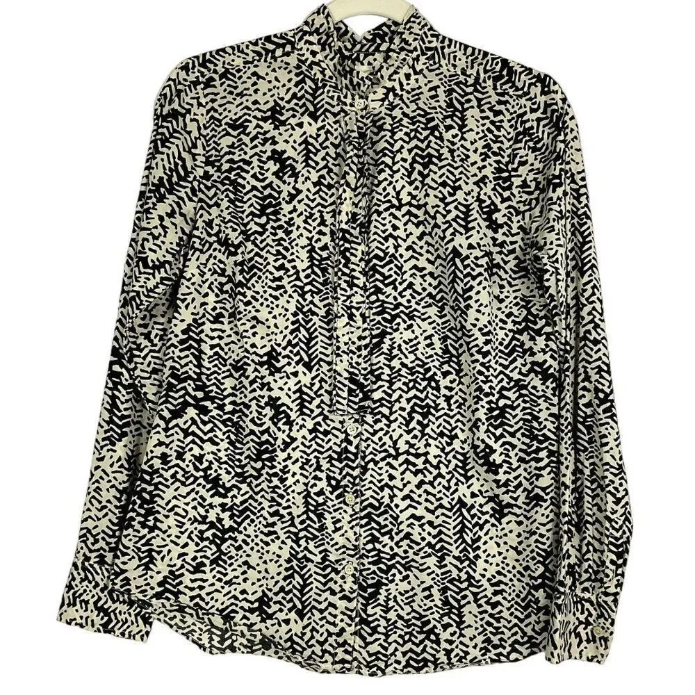 J. Crew Strada Fan Placket Perfect Shirt, Black/Cream, 100% Cotton, size 4 - Picture 4 of 13